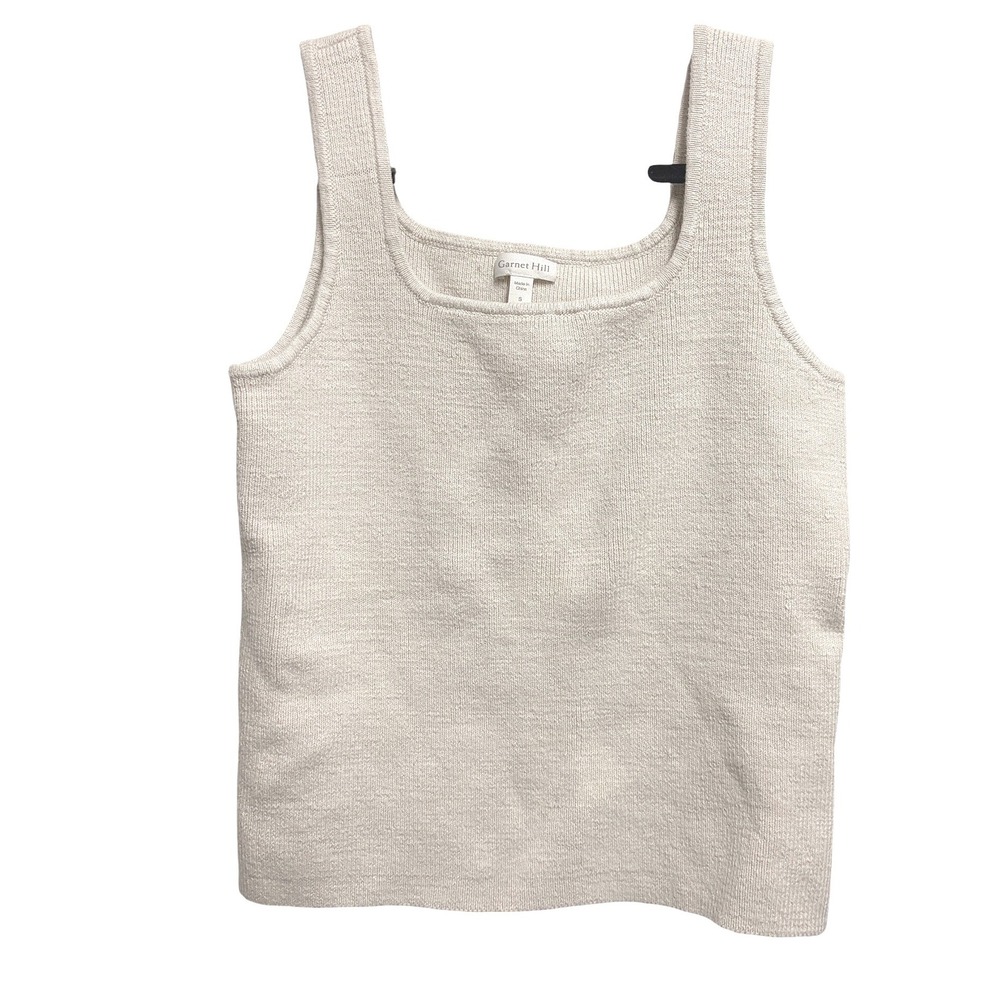 Garnet Hill Linen Cotton Knit Tank Top Oatmeal Beige Sleeveless Square Neck S